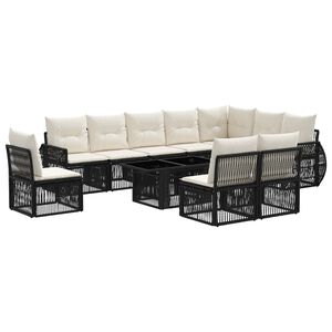 vidaXL Ensemble de canap&eacute; de jardin 11 pc Noir et blanc cr&egrave;me