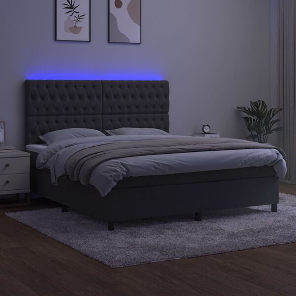 vidaXL Sommier &agrave; lattes de lit matelas et LED Gris fonc&eacute; 160x200 cm