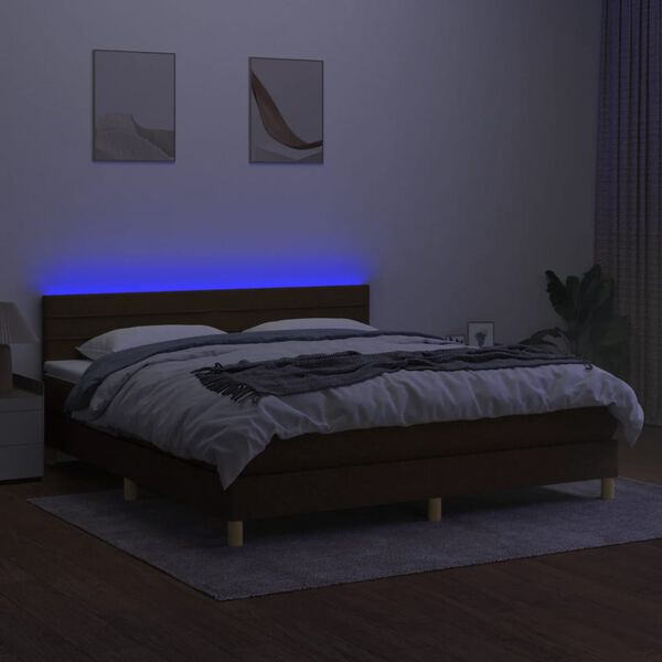 vidaXL Sommier &agrave; lattes de lit matelas et LED Marron fonc&eacute; 180x200cm