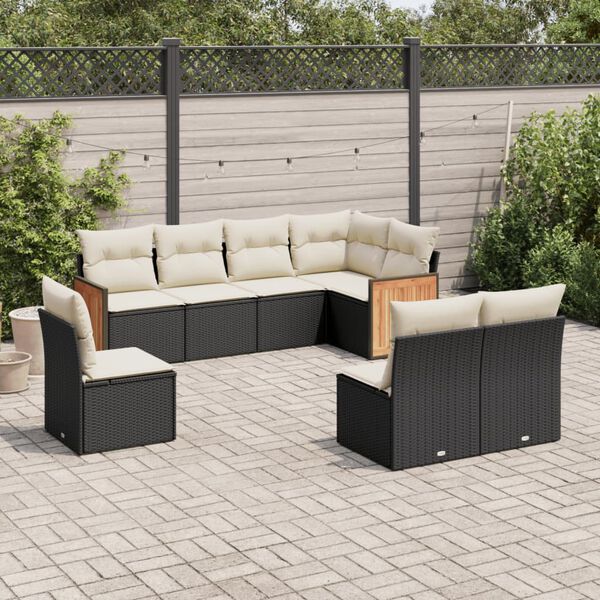 vidaXL Salon de jardin 8 pcs avec coussins noir r&eacute;sine tress&eacute;e
