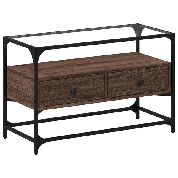 vidaXL Meuble TV avec dessus en verre ch&ecirc;ne marron bois d'ing&eacute;nierie