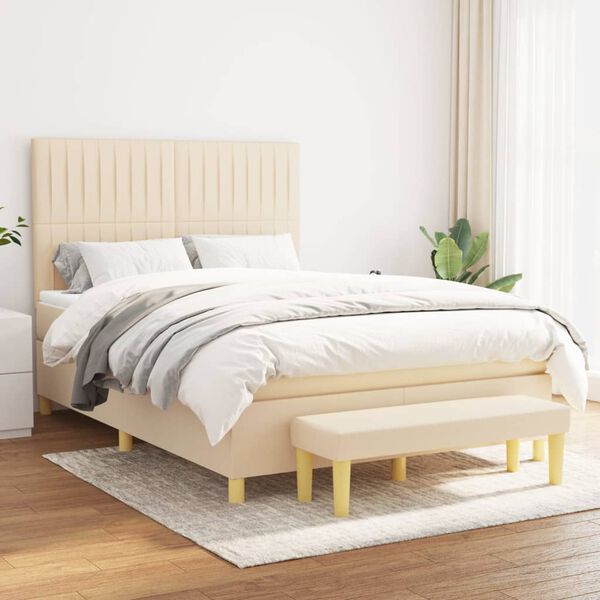 vidaXL Sommier &agrave; lattes de lit avec matelas Cr&egrave;me 140x190 cm Tissu