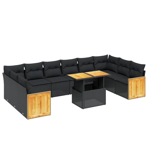 vidaXL Salon de jardin 11 pcs avec coussins noir r&eacute;sine tress&eacute;e