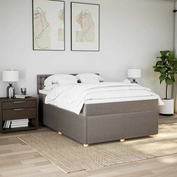 vidaXL Sommier &agrave; lattes de lit avec matelas Taupe 140x190 cm Tissu