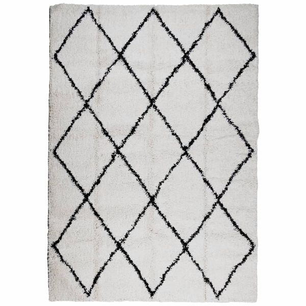 vidaXL Tapis shaggy PAMPLONA poils longs moderne cr&egrave;me noir 140x200 cm
