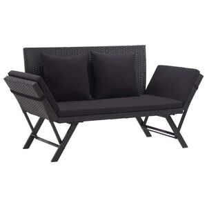 vidaXL Banc de jardin avec coussins 176 cm Noir R&eacute;sine tress&eacute;e