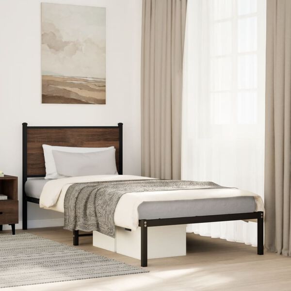vidaXL Cadre de lit en m&eacute;tal sans matelas ch&ecirc;ne marron 90x190 cm