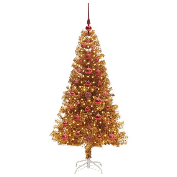 vidaXL Sapin de No&euml;l avec 150 LED avec support Dor&eacute; 120 cm PET