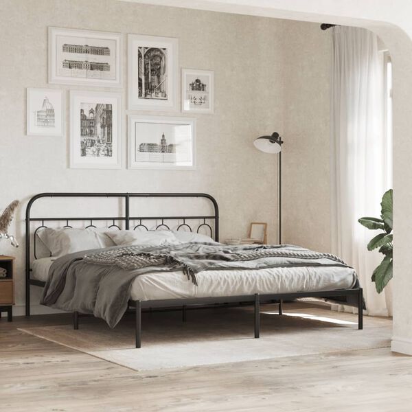 vidaXL Cadre de lit m&eacute;tal sans matelas avec t&ecirc;te de lit noir 193x203cm