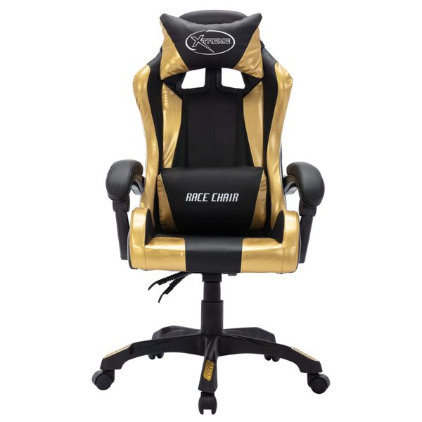 vidaXL Fauteuil de jeux vidéo avec LED RVB Doré et noir Similicuir