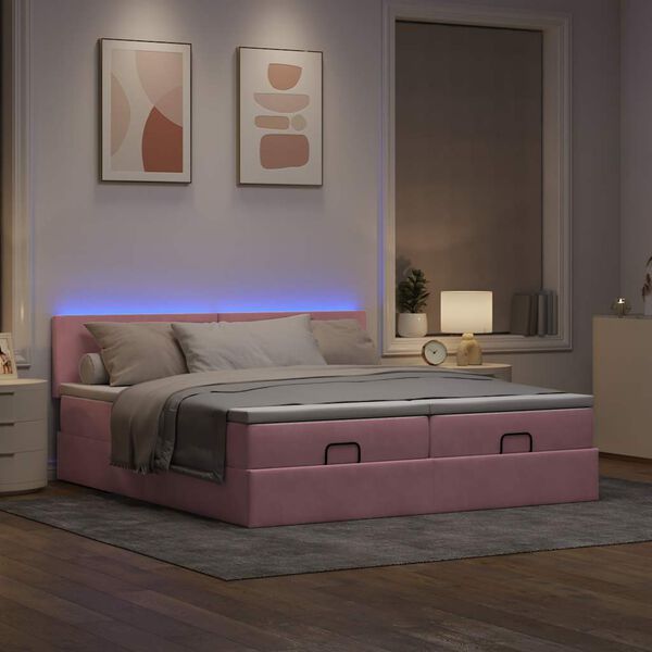 vidaXL Cadre de lit ottoman avec matelas rose 160x200 cm velours