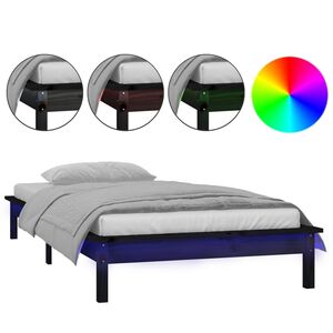 vidaXL Cadre de lit &agrave; LED sans matelas noir 90x190 cm bois massif