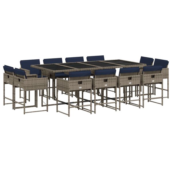 vidaXL Ensemble &agrave; manger de jardin avec coussins 13 pcs r&eacute;sine tress&eacute;e