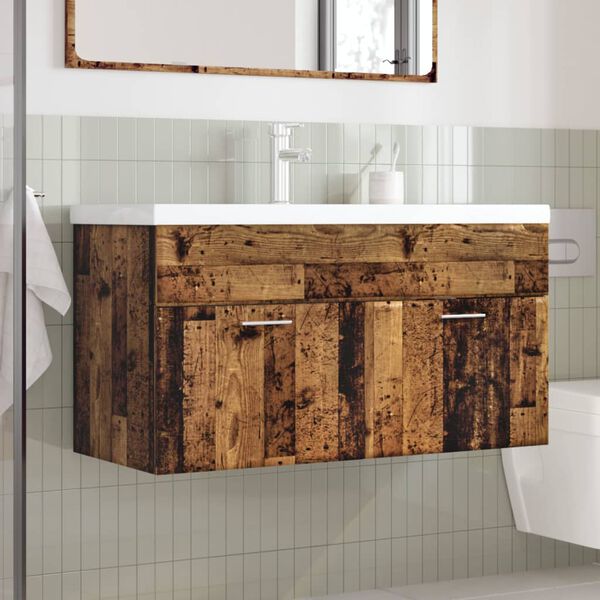 vidaXL Armoire lavabo de salle de bain avec bassin int&eacute;gr&eacute; vieux bois