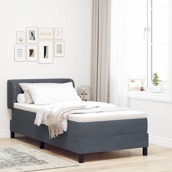 vidaXL Lit &agrave; ressorts avec matelas Gris fonc&eacute; 90 x 200 cm Velours