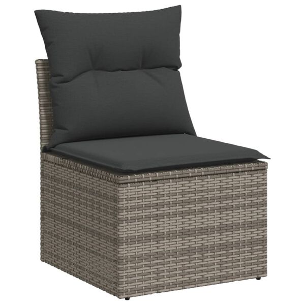 vidaXL Salon de jardin avec coussins 13 pcs gris r&eacute;sine tress&eacute;e