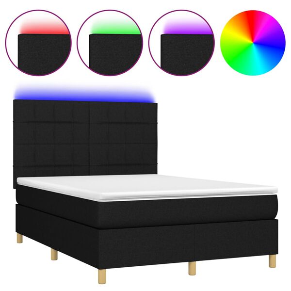 vidaXL Sommier &agrave; lattes de lit et matelas et LED Noir 140x190 cm Tissu