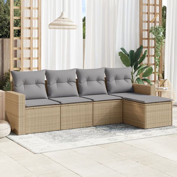 vidaXL Salon de jardin avec coussins 5 pcs beige r&eacute;sine tress&eacute;e