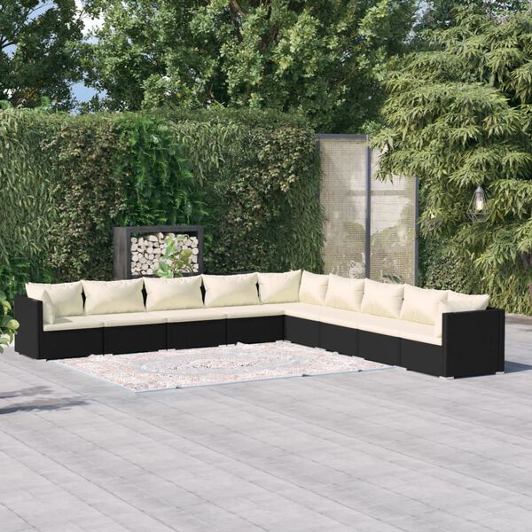 vidaXL Salon de jardin 9 pcs avec coussins R&eacute;sine tress&eacute;e Noir