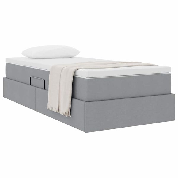 vidaXL Lit avec rangement et matelas Gris clair 90 x 200 cm Polyester