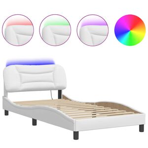 vidaXL Cadre de lit avec LED sans matelas Hvar blanc 100x200 cm