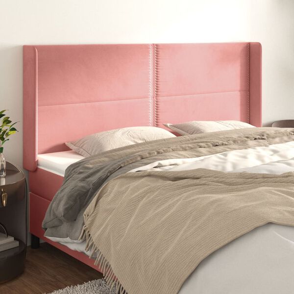 vidaXL T&ecirc;te de lit avec oreilles Rose 203x16x118/128 cm Velours