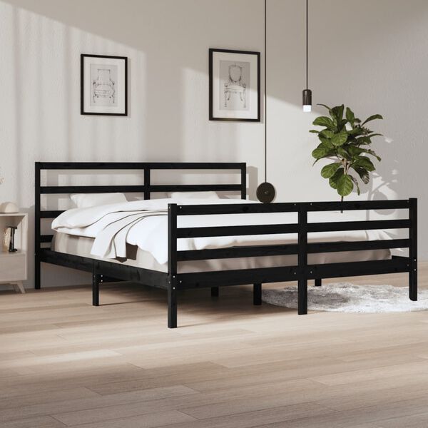 vidaXL Cadre de lit sans matelas noir bois massif de pin 200x200 cm