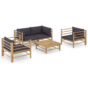 vidaXL Salon de jardin 5 pcs avec coussins gris fonc&eacute; bambou