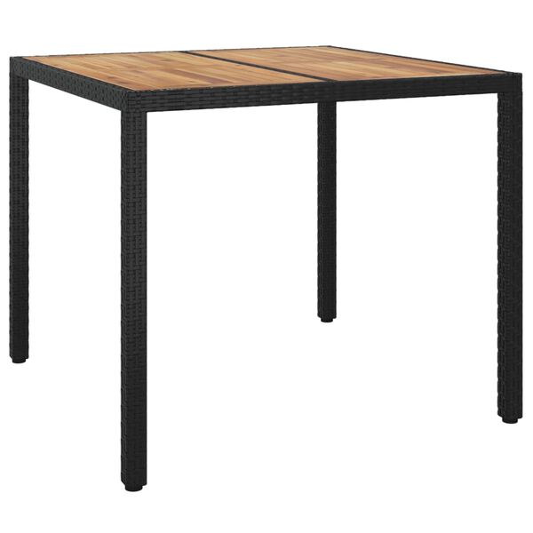 vidaXL Table de jardin 90x90x75cm R&eacute;sine tress&eacute;e et bois d'acacia Noir