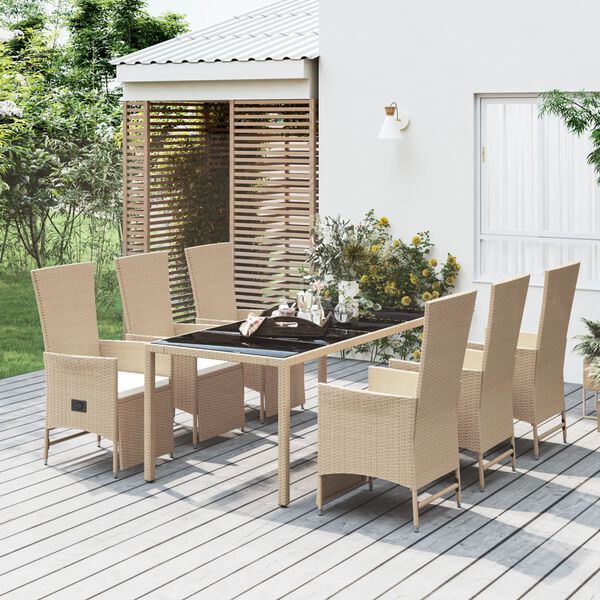 vidaXL Ensemble &agrave; manger de jardin et coussins 7 pcs beige poly rotin
