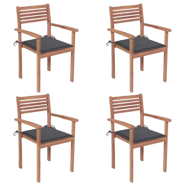 vidaXL Chaises de jardin lot de 4 avec coussins anthracite Teck solide