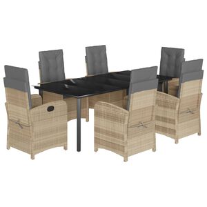 vidaXL Ensemble &agrave; manger de jardin coussins 7 pcs m&eacute;lange beige rotin