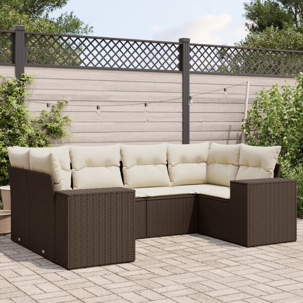 vidaXL Salon de jardin avec coussins 6 pcs marron r&eacute;sine tress&eacute;e