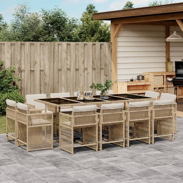 vidaXL Ensemble &agrave; manger de jardin et coussins 13 pcs beige