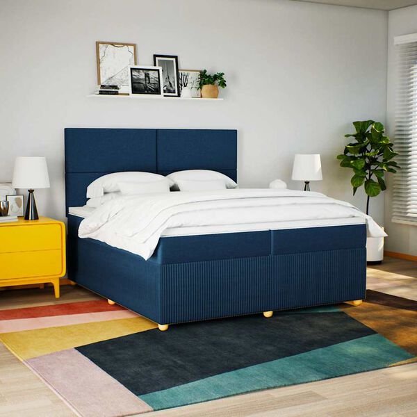 vidaXL Sommier &agrave; lattes de lit avec matelas Bleu 200x200 cm Tissu