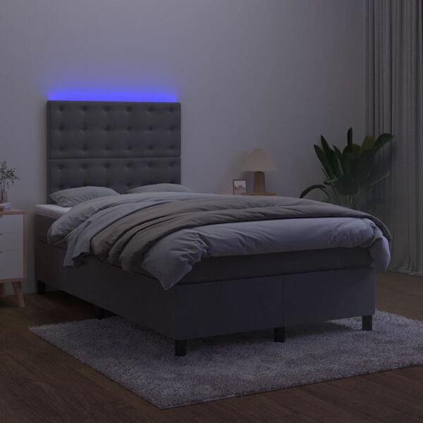 vidaXL Sommier &agrave; lattes de lit matelas et LED Gris fonc&eacute; 120x200 cm