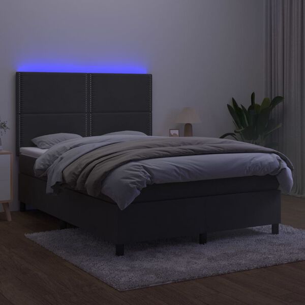vidaXL Sommier &agrave; lattes de lit matelas et LED Gris fonc&eacute; 140x190 cm