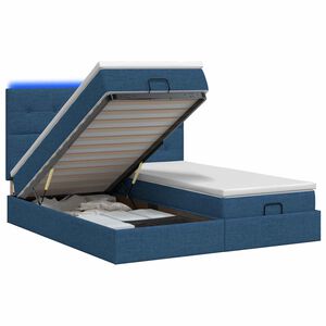 vidaXL Lit coffre avec matelas et LED Bleu 180 x 200 cm Tissu