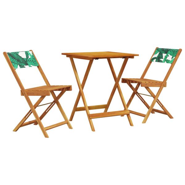 vidaXL Ensemble de bistro 3 pcs motif de feuilles tissu et bois massif