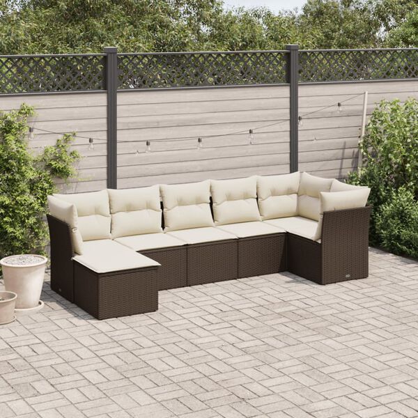 vidaXL Salon de jardin avec coussins 7 pcs marron r&eacute;sine tress&eacute;e
