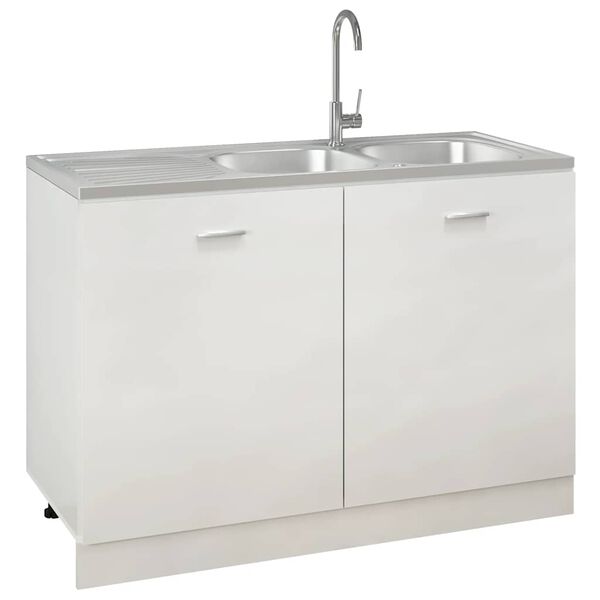 vidaXL &Eacute;vier de cuisine &agrave; double &eacute;vier argent&eacute; 1200x500x155 mm inox
