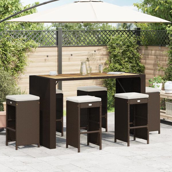 vidaXL Tabourets de bar jardin coussins lot de 6 marron résine tressée