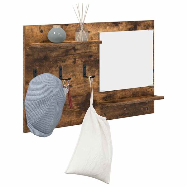 vidaXL Porte-manteau mural avec &eacute;tag&egrave;re Ch&ecirc;ne fum&eacute; 90 x 10 x 50 cm