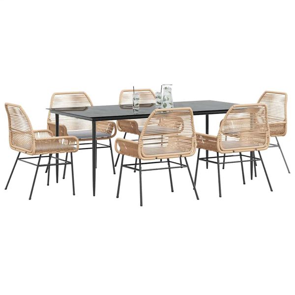 vidaXL Ensemble &agrave; manger jardin coussins 7pcs marron poly rotin verre