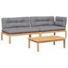 vidaXL Salon palette de jardin avec coussins 3pcs bois d'acacia massif
