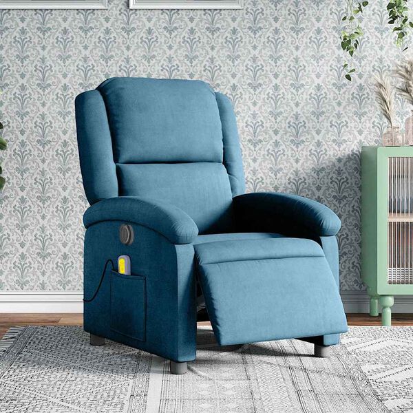 vidaXL Fauteuil inclinable de massage &eacute;lectrique bleu velours