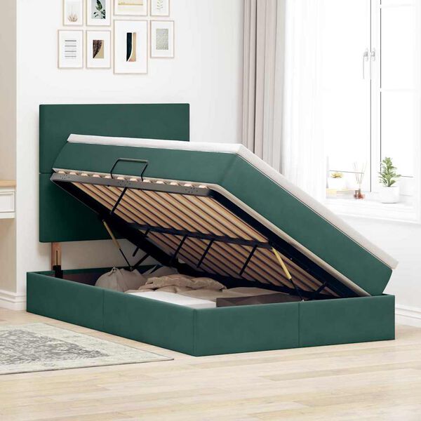vidaXL Lit avec rangement et matelas Vert fonc&eacute; 120 x 200 cm Velours