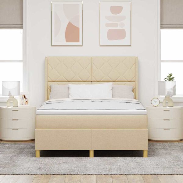 vidaXL Lit &agrave; ressorts avec matelas Cr&egrave;me 160 x 200 cm tissu