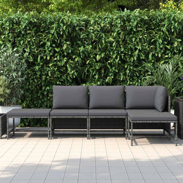 vidaXL Salon de jardin 5 pcs avec coussins Gris Résine tressée