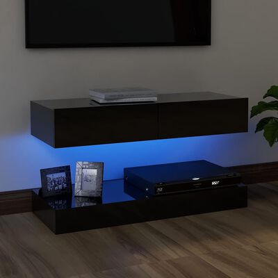 vidaXL Meuble TV avec lumières LED noir brillant 90x35 cm